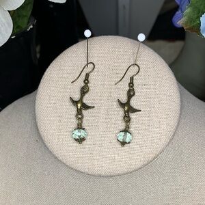 Bronze Bird Earrings with Blue Stone